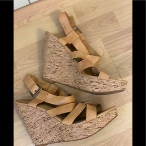 Me Too tan platform wedge sandals